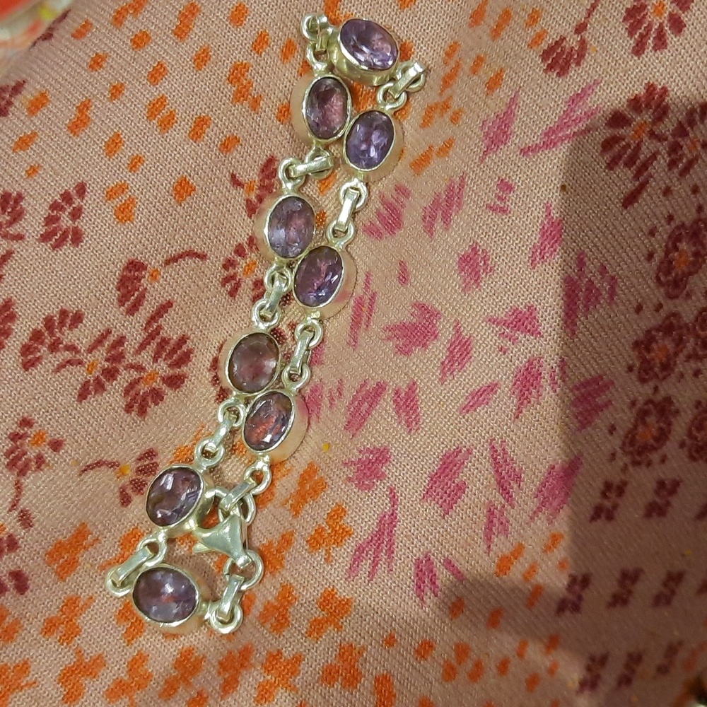NIB AUTHENTIC GENUINE AMETHYST TENNIS BRACELET ARTISAN 😍 STERLING SILVER 7"